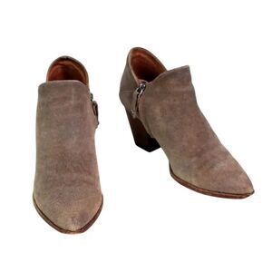 Frye BEIGE REAL LEATHER SUEDE MID HEEL ALMOND TOE ZIP SIDE ANKLE BOOTS Sz 8.5M